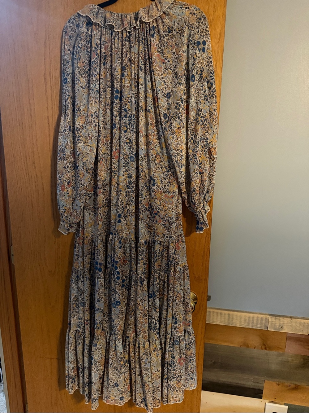 Free People Floral Tiered Maxi Dress in Beige, Blue and Mustard NWOT - Picture 6 of 9